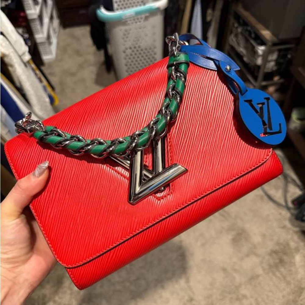 Louis Vuitton Red Epi Leather Shoulder Bag with Multicolor Chain